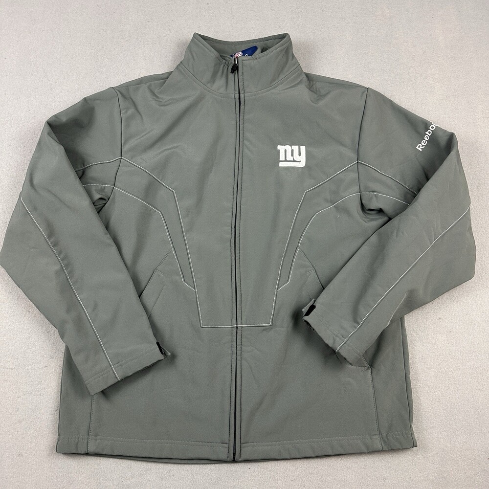 New York Giants Jacket Men Medium Gray Reebok On Field NFL Windbreaker Zip L